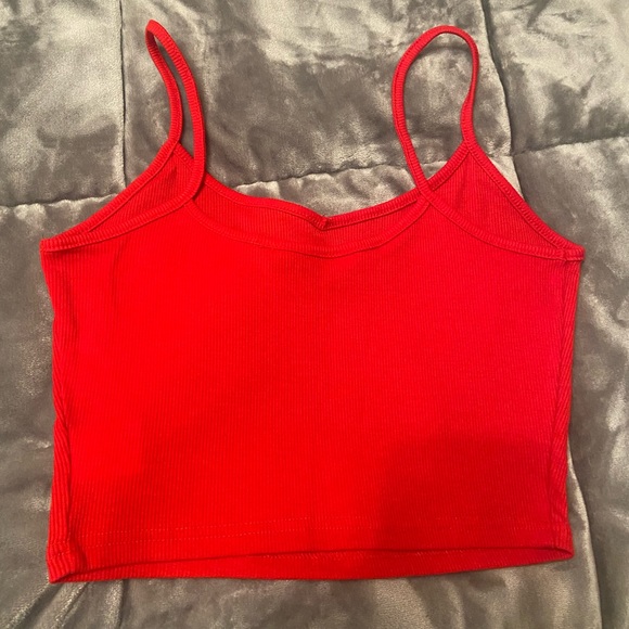 Red Rib Knit Cropped Cami Top - Picture 3 of 4